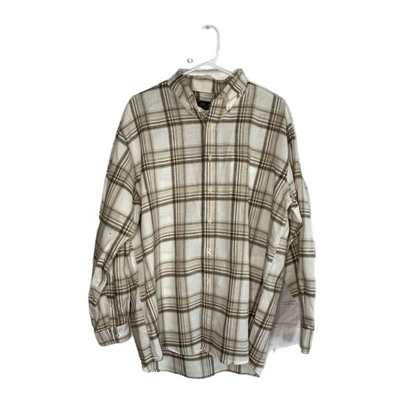 Jos. A. Bank White & Brown Plaid Long-sleeve Dress Shirt, Large, Pre-owned - Picture 3 of 7